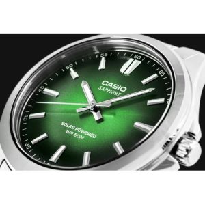 Casio - Montre pour hommes - solaire & Verre saphir inrayable - Fond vert - Tout en acier inoxydable - MTS-RS100D-3AVDF – Image 3