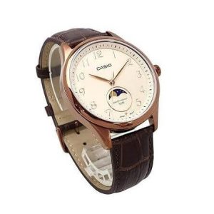Casio - Très belle montre boitier bronzée avec affichage des phases de lune - Bracelet en cuir marron - MTP-M110RL-5AV – Image 4