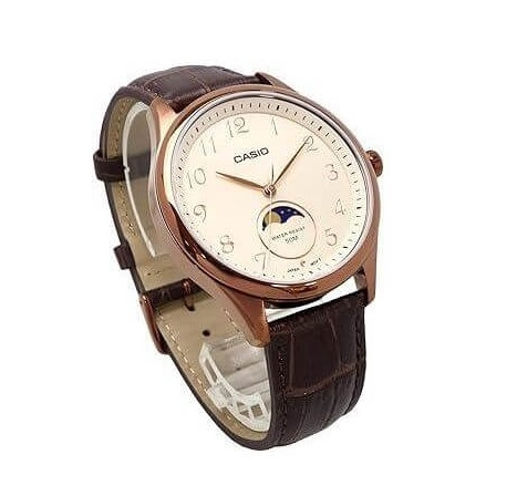 Casio - Très belle montre boitier bronzée avec affichage des phases de lune - Bracelet en cuir marron - MTP-M110RL-5AV – Image 4