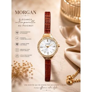 Morgan - Montre Femme – Élégance intemporelle au bracelet cuir croco marron - MG003S/1BU1