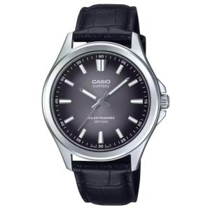 Casio - Montre classique a alimentation solaire et verre saphir anti-rayures - Bracelet cuir noir - MTS-RS100L-1AV